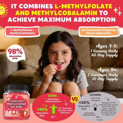 Sugar Free Calcium Multivitamin Gummies for Kids - Nutritional, Immune, Bone Support, Whole Multivitamin, with Vitamins A, C, D, B1, B2, B6, Folate JIANKYTZBuy Supplements Australia