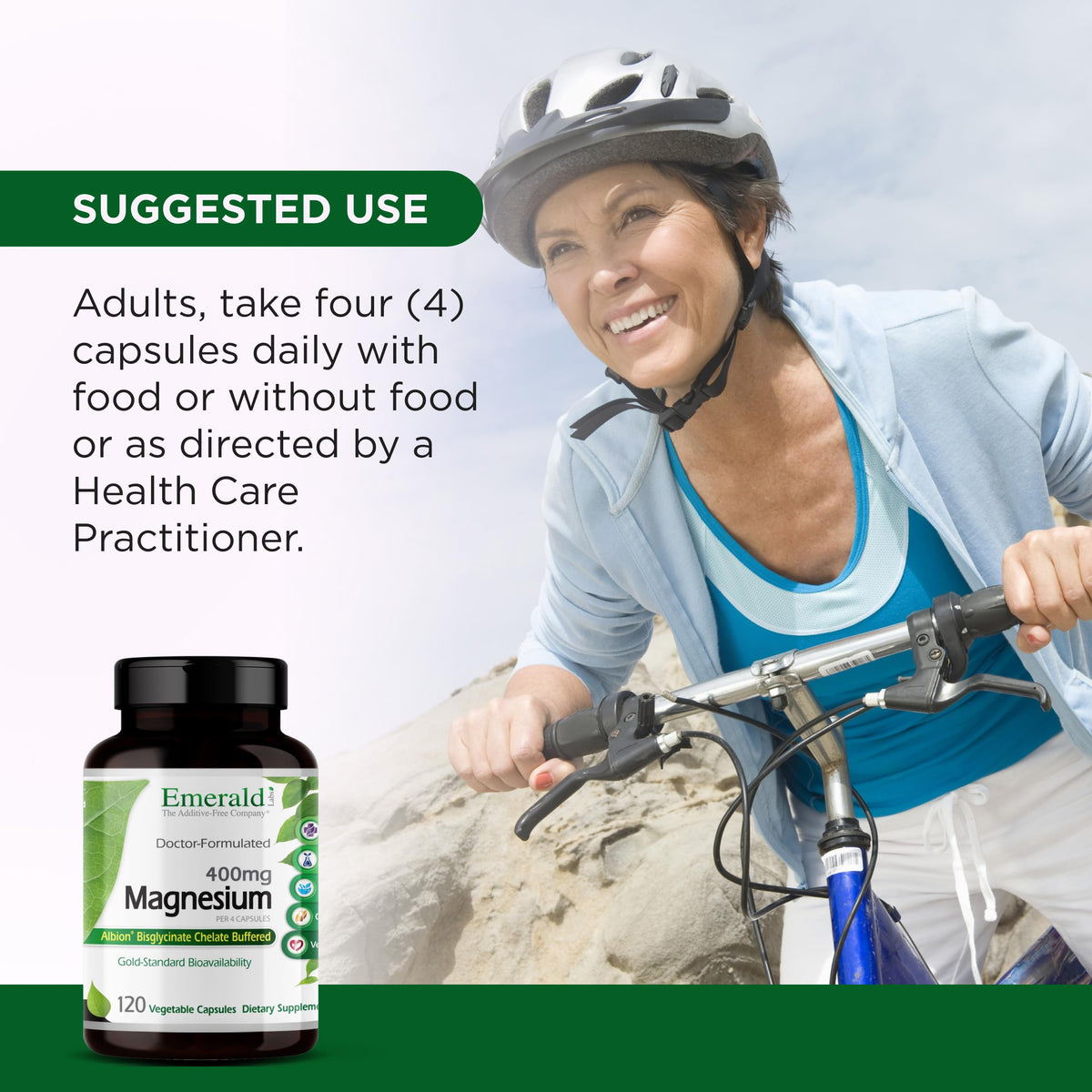 Emerald Labs Magnesium 400mg - Bone & Sleep Support with Albion Magnesium* - Vegan Friendly - 120 Vegetable Capsules (30-Day Supply) EMERALD LABSBuy Supplements Australia