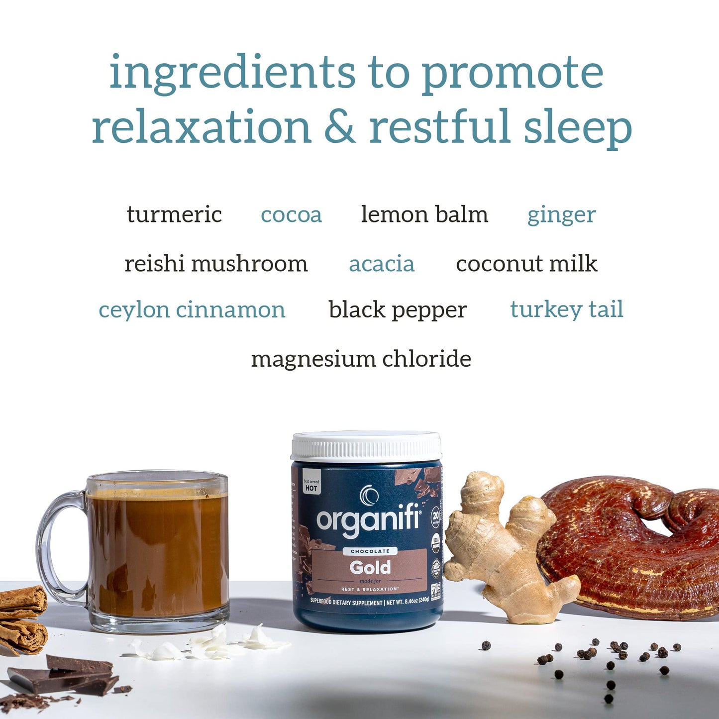 Organifi - Gold Chocolate - Superfood Supplement Powder - 20 Day Supply - Supports Rest OrganifiBuy Supplements Australia