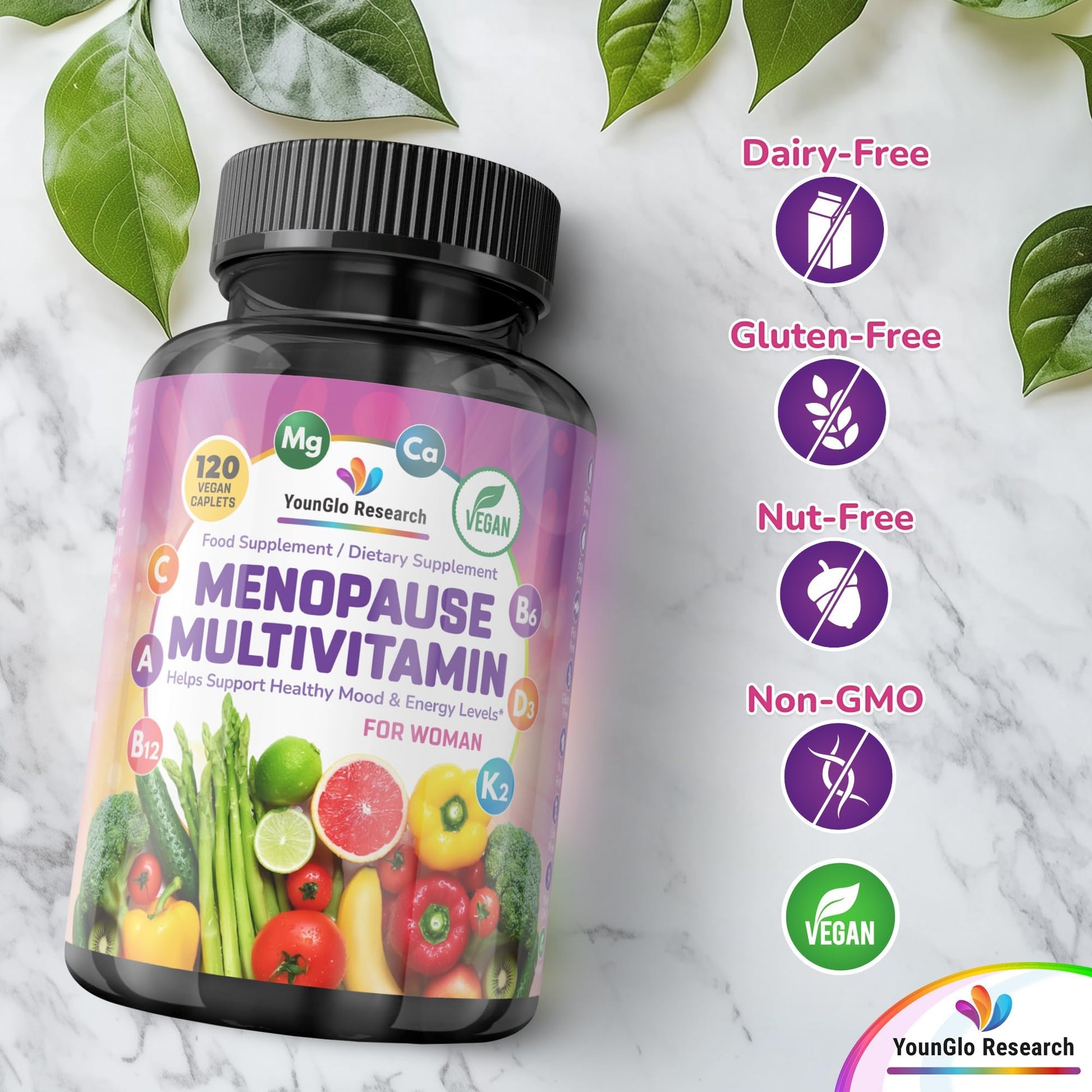 YounGlo Research Menopause Supplement - 120 Vegan Caplets - Menopause & Perimenopause Relief Support - Food and Dietary Vitamins - Multivitamin for Women YounGlo ResearchBuy Supplements Australia