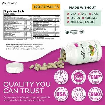 Teen Vitamins for Girls 12-17 - Teen Multivitamin D3, Iron, Calcium, Biotin, Zinc, Digestive Enzymes – Teenager Girl Multi Vitamins Maxi HealthBuy Supplements Australia