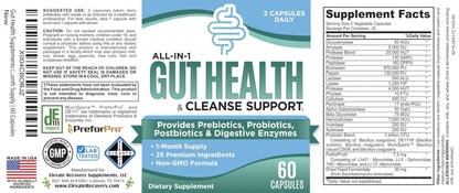 Gut Health Support Supplement (25-in-1) with Prebiotics, Probiotics, Postbiotics & Digestive Enzymes | Gut Supplements | 60 Capsules Elevate Recovery SupplementsBuy Supplements Australia