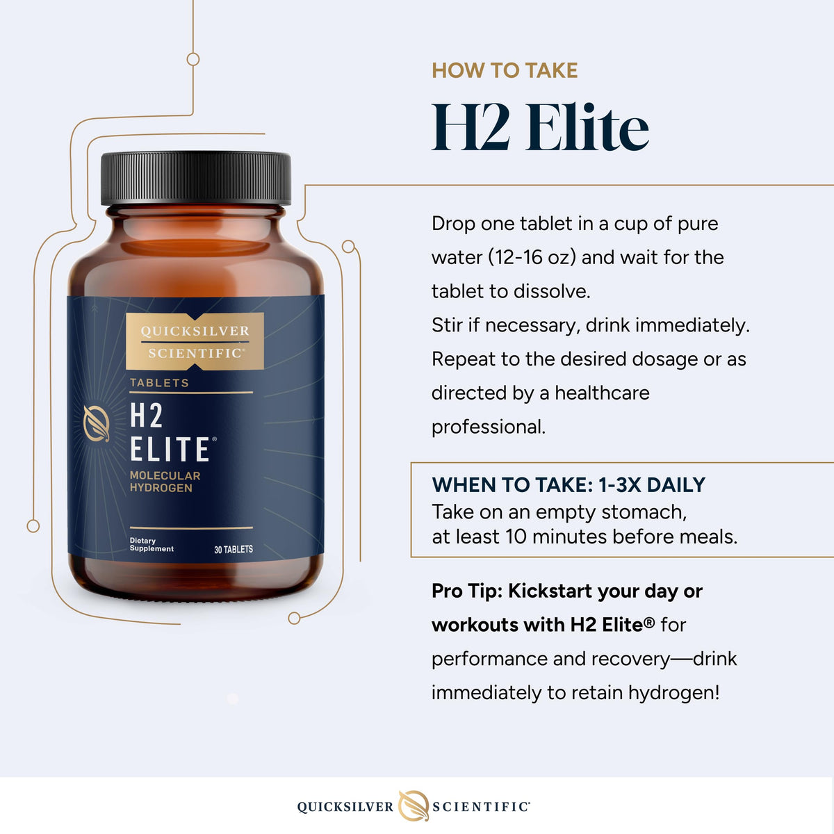 Quicksilver Scientific H2 Elite - Molecular Hydrogen for Energy + Metabolism Support, Water Tablets Perfect for Open Containers - Magnesium Malate Drink Additive (30 Molecular Hydrogen Tablets) Quicksilver ScientificBuy Supplements Australia