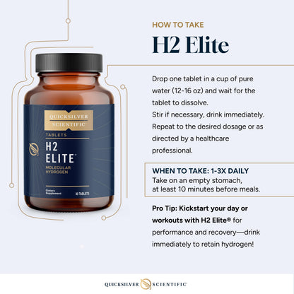 Quicksilver Scientific H2 Elite - Molecular Hydrogen for Energy + Metabolism Support, Water Tablets Perfect for Open Containers - Magnesium Malate Drink Additive (30 Molecular Hydrogen Tablets) Quicksilver ScientificBuy Supplements Australia