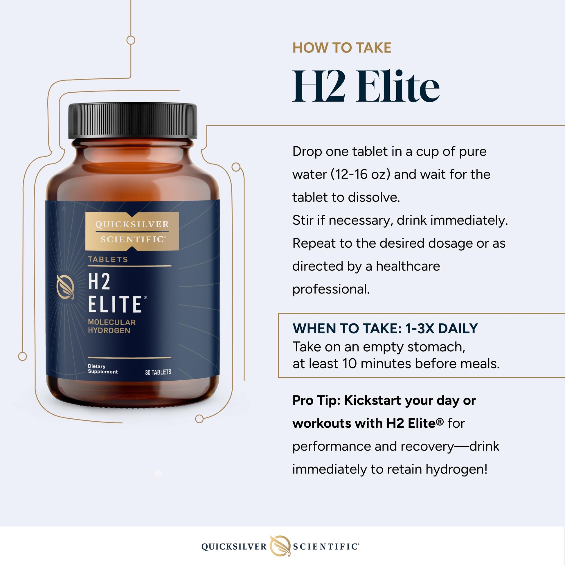 Quicksilver Scientific H2 Elite - Molecular Hydrogen for Energy + Metabolism Support, Water Tablets Perfect for Open Containers - Magnesium Malate Drink Additive (30 Molecular Hydrogen Tablets) Quicksilver ScientificBuy Supplements Australia