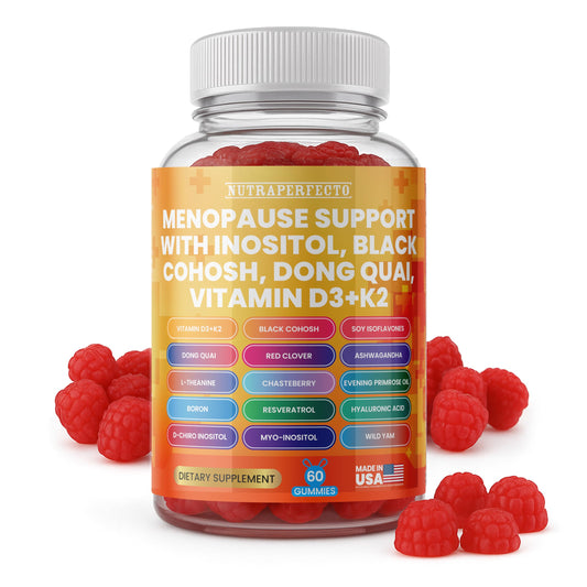 Sugar Free Menopause Support Gummies for Women D-Chiro Myo Inositol Black Cohosh Dong Quai Vitamin D3 K2 - Hormone Balance, PMS, Hot Flash & Night Sweat Relief Perimenopause Water Retention Debloating NutraPerfectoBuy Supplements Australia