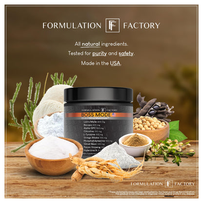 Formulation Factory Nootropic Brain Supplement - Boss Mode Focus & Memory Complex with Lion's Mane, Alpha GPC & Bacopa - Cognitive Support - 120 Capsules, 2 Month Supply Formulation FactoryBuy Supplements Australia