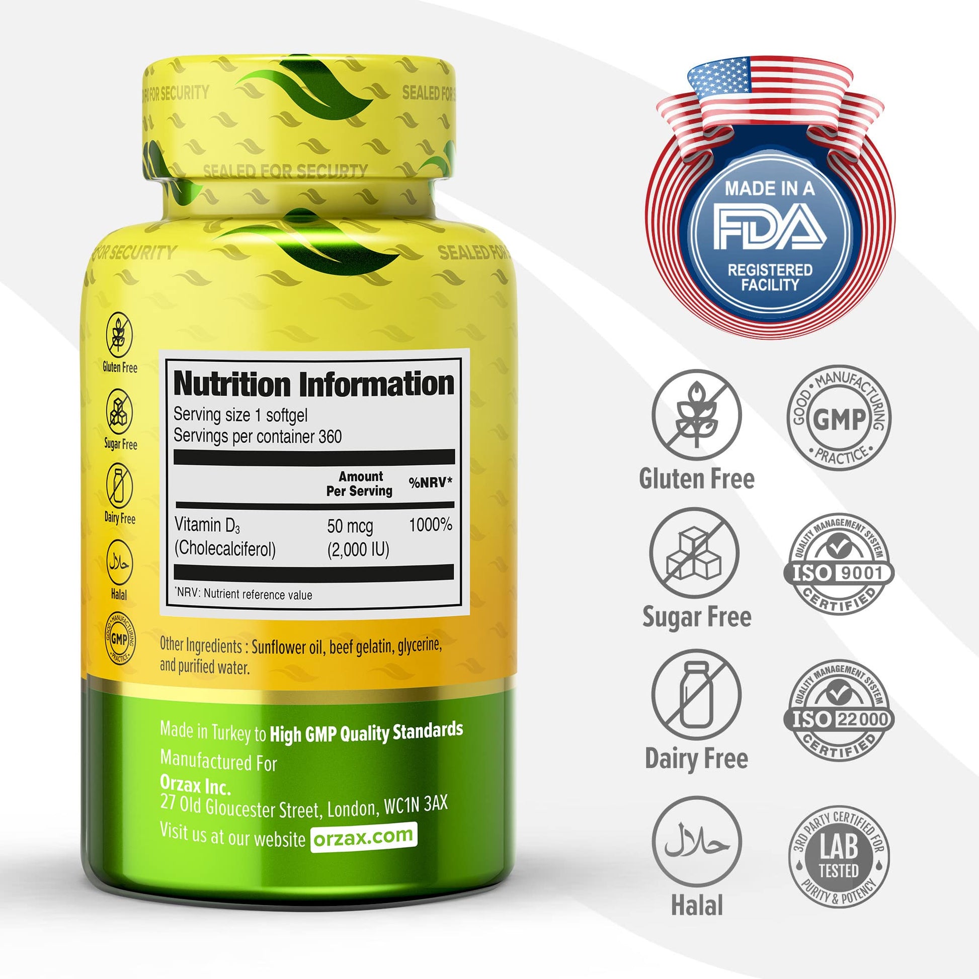 ORZAX Vitamin D3 2000 iu (50 mcg) - 1 Year Supply for Strong Muscle Function ORZAXBuy Supplements Australia