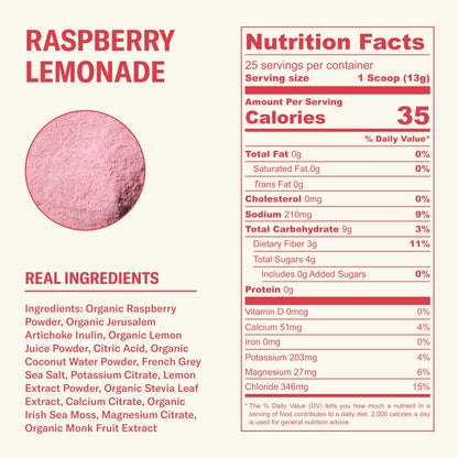 Ballerina Farm Farmer Hydrate, Daily Electrolytes Powder, Raspberry Lemonade, Hydration Drink Mix with Organic Coconut Water, Irish Sea Moss, Sea Salt, Prebiotic Fiber, No Added Sugar, 25 Servings