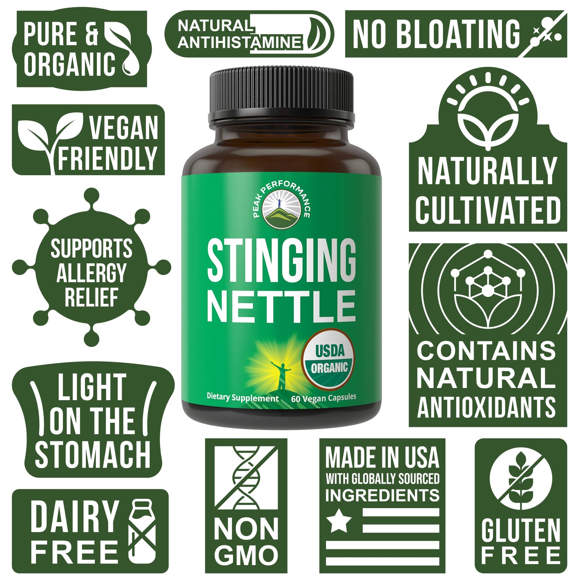 USDA Organic Stinging Nettle Vegan Capsules Made with Stinging Nettle Leaf Powder for Prostate, Hair Growth, Allergy. Better Than Root or Seed Extract. Plant Based Herb Supplement Tablets, 60 Pills Peak PerformanceBuy Supplements Australia