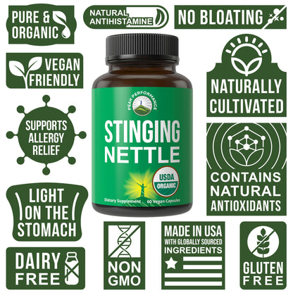 USDA Organic Stinging Nettle Vegan Capsules Made with Stinging Nettle Leaf Powder for Prostate, Hair Growth, Allergy. Better Than Root or Seed Extract. Plant Based Herb Supplement Tablets, 60 Pills Peak PerformanceBuy Supplements Australia