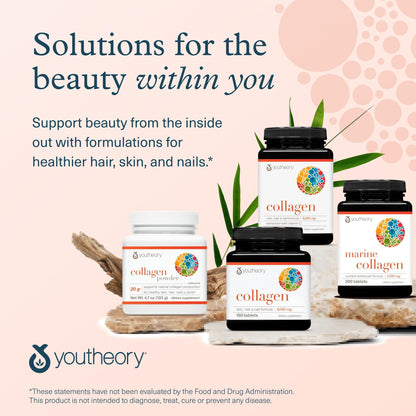 Youtheory Advanced Collagen - 6,000 mg Hydrolyzed Collagen Peptides - Includes Antioxidants & Contains Vitamin C - Hair Growth, Nails, Joint Health & Bone Support* - 290 Tablets (48-Day Supply) Youtheory buy supplements Au