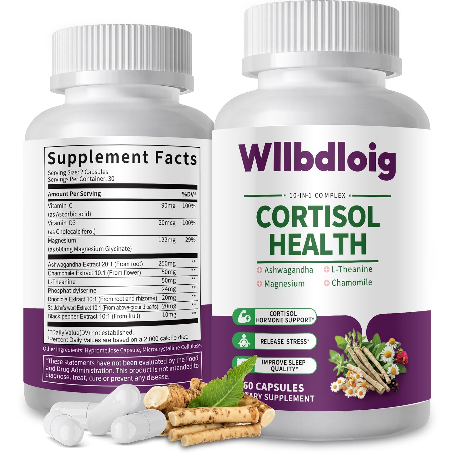 Cortisol Supplements for Women Men, High Cortisol Reducer Health, Detox Cortisol Manager for Stress Relief ,Mood and Sleep with Ashwagandha, L-Theanine, Lower and Control - Non-GMO,Vegan 60 Capsules WllbdloigBuy Supplements Australia