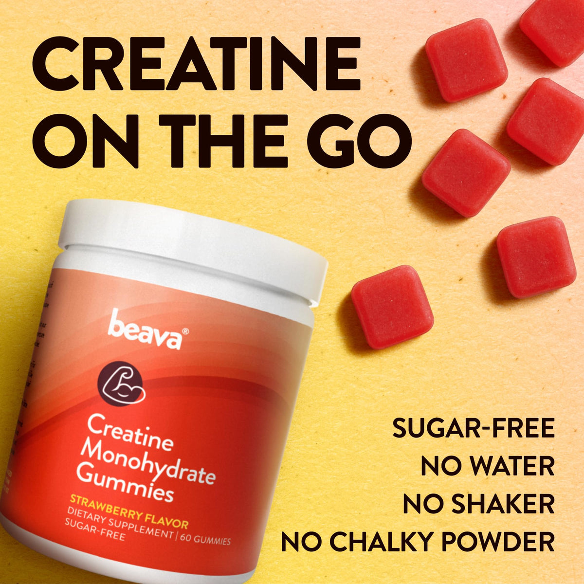 Creatine Monohydrate Gummies - 30 Servings - Vegan Creatine Chews for Muscle Growth, Muscle Recovery, Workout Recovery, Anaerobic Endurance - No Loading Phase - No Bloating - Strawberry - No Sugar beavaBuy Supplements Australia