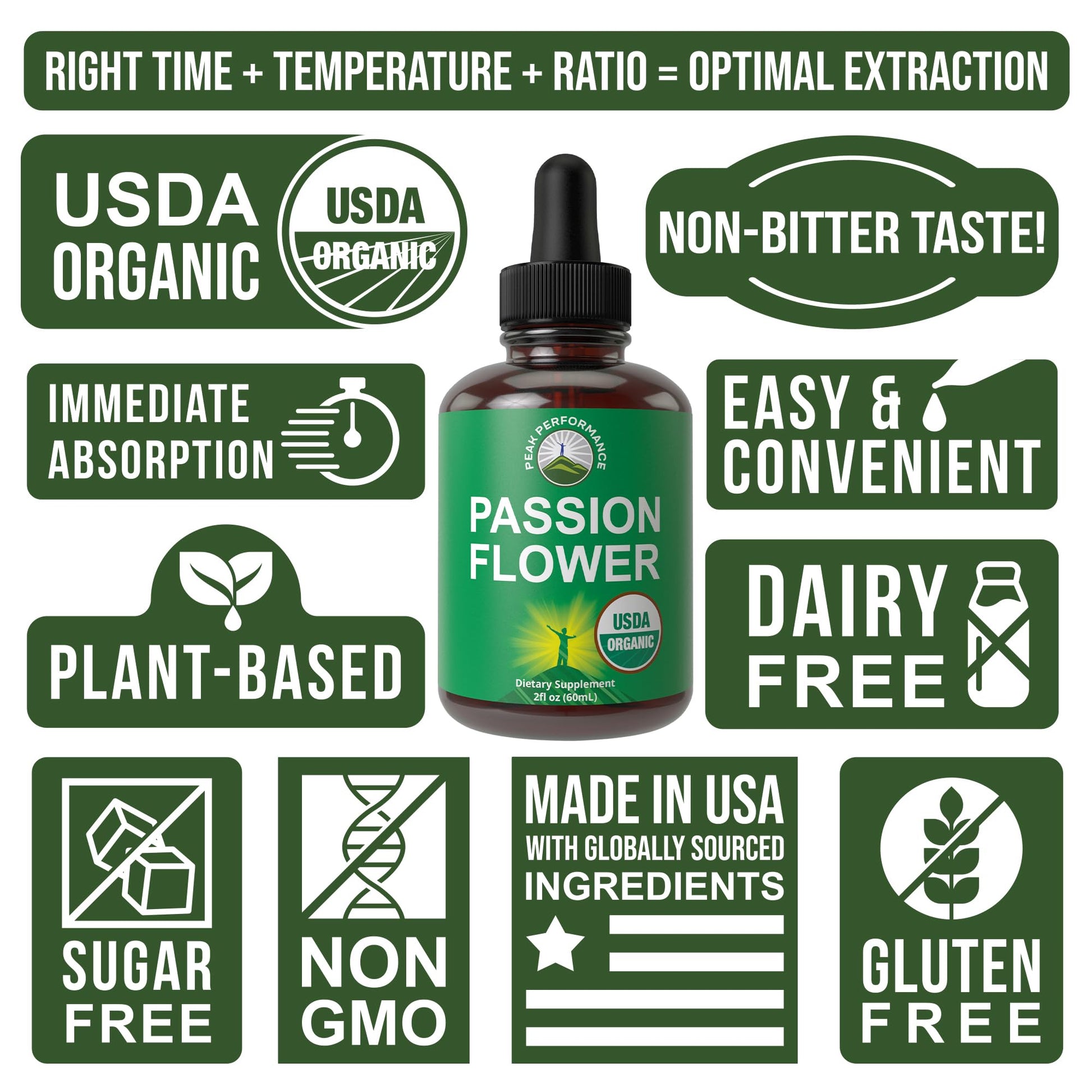 USDA Organic Passion Flower Extract Vegan Liquid Drops with High Bioavailability for Women and Men. Organic Passionflower Supplement with Zero Sugar and Gluten Free. for Calm, Relaxation Support. Peak PerformanceBuy Supplements Australia