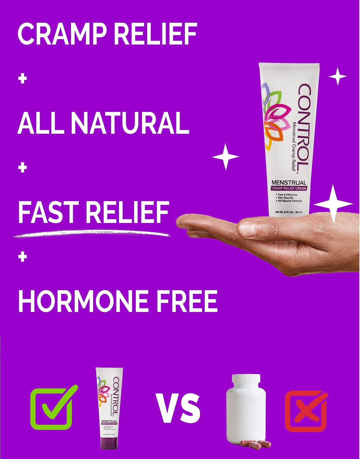 CONTROL, Menstrual Cramp Relief Cream, Topical Pain Relief for Period Cramps and PMS, Period Relief Products, Fast and Effective, Easy to Use, Safe for All Ages, Hormone Free, All Natural, 3 oz Tube. CONTROLBuy Supplements Australia