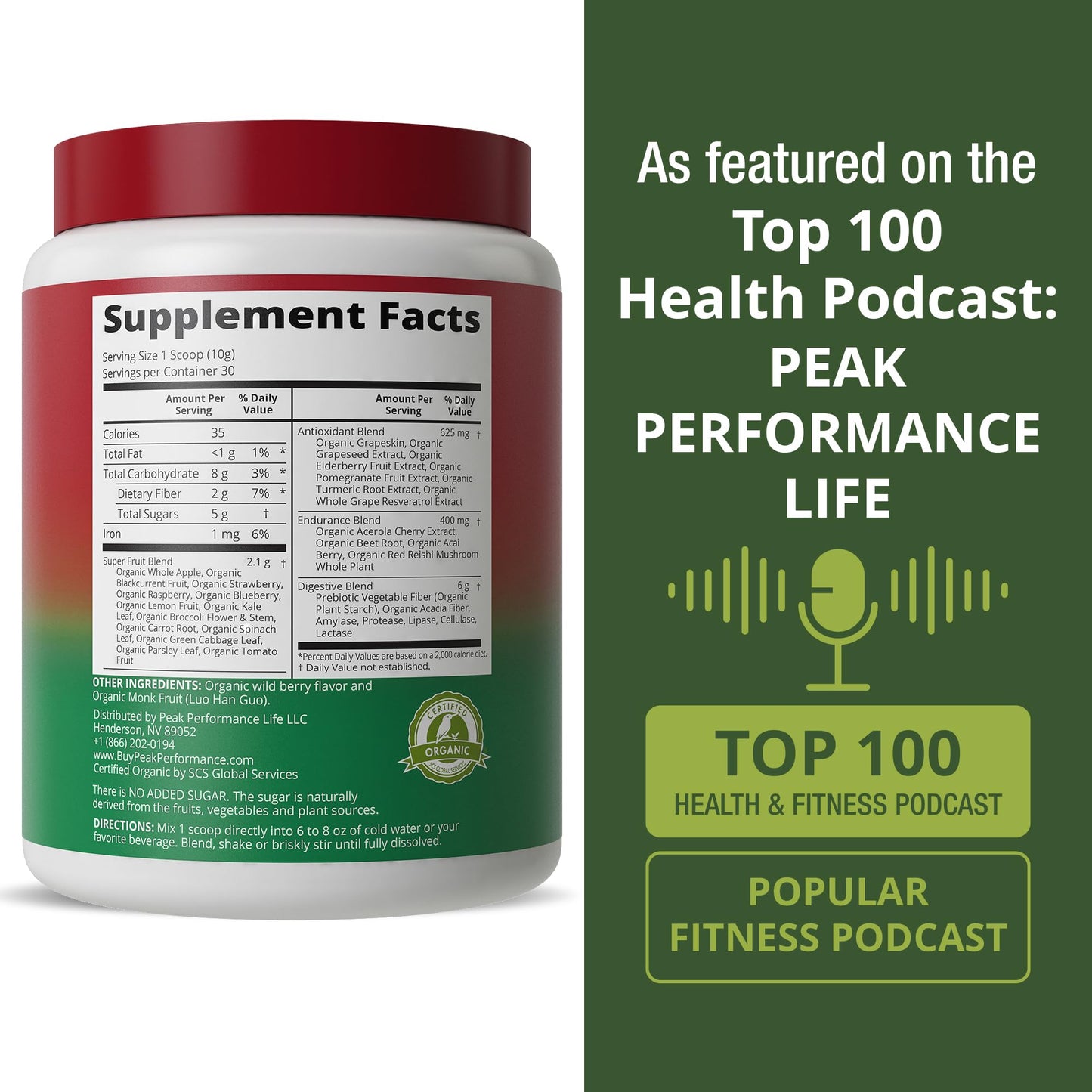 Peak Performance Organic Reds Superfood Powder, Best Tasting Organic Red Juice Super Food w/ 25+ All Natural Ingredients & Polyphenols, Vital for Max Energy and Detox. Raspberry, Elderberry, Beetroot Peak PerformanceBuy Supplements Australia