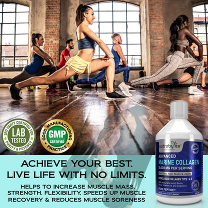 Marine Collagen Liquid 10000mg Sugar Free, Hydrolysed Peptides | Hyaluronic Acid, Biotin, Silica, Vitamin C, Vitamin D3 NUTRABYTESBuy Supplements Australia