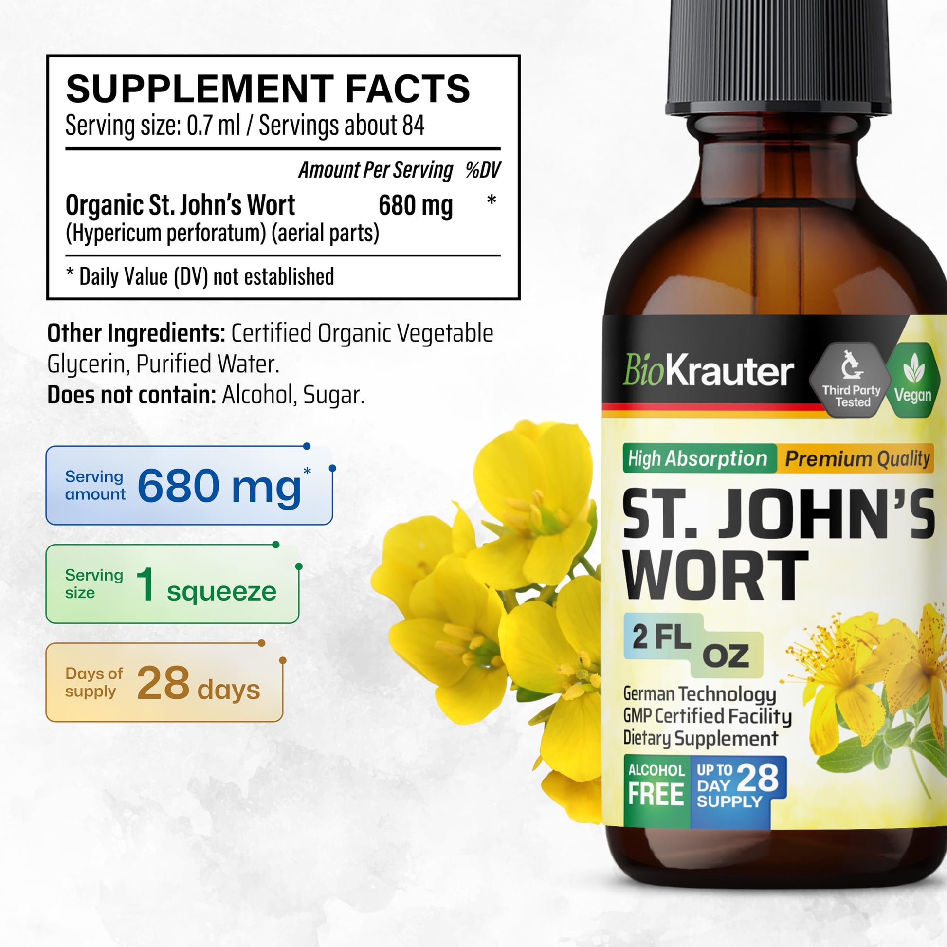 BIO KRAUTER® St Johns Wort for Calm & Mood Support - Vegan St. John's Wort for Relaxation & Emotional Wellness Support - Calm Drops 2 Fl.Oz., 28-Day Supply, Alcohol & Sugar Free Herbal Supplements BIO KRAUTER buy supplements Au
