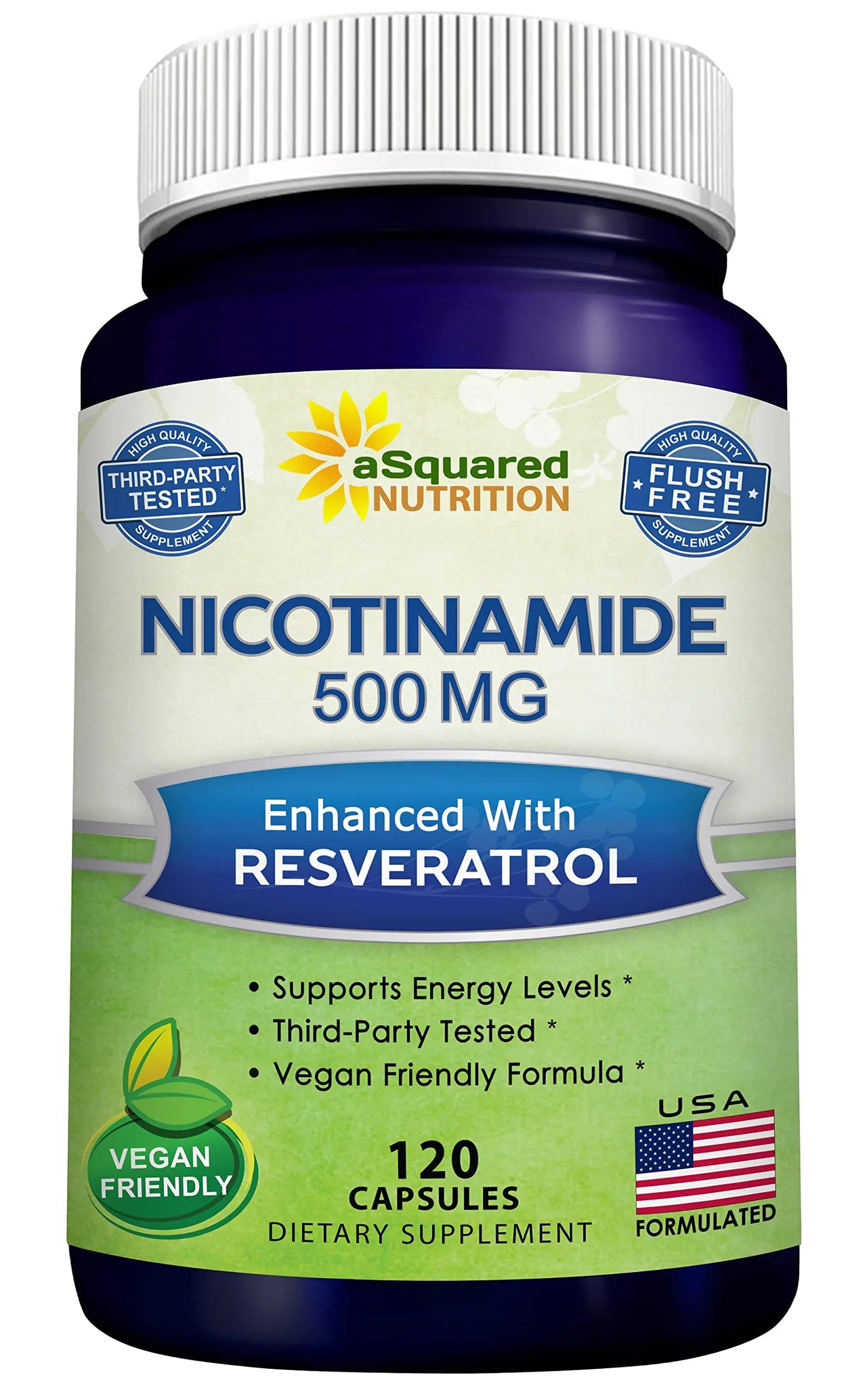 aSquared Nutrition Nicotinamide with Resveratrol - 120 Veggie Capsules - Vitamin B3 500mg (Niacinamide Flush Free) - Supplement Pills to Support NAD, Skin Cell Health & Energy aSquared NutritionBuy Supplements Australia