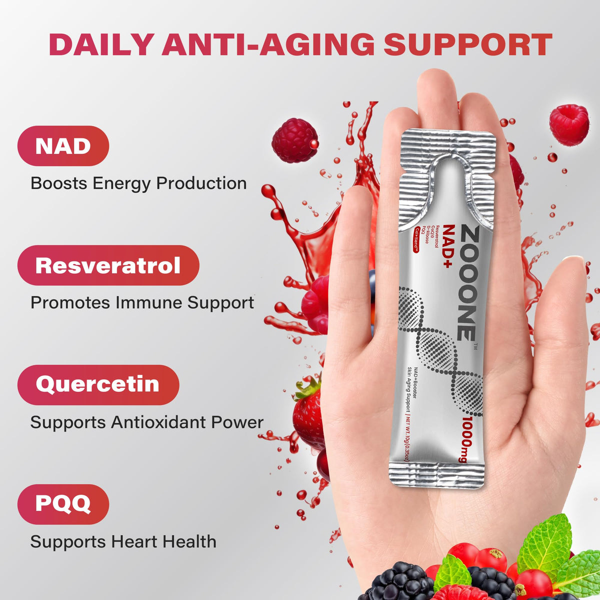 NAD+ 1000mg Liquid Packets Supplement - Premium Nicotinamide Riboside & Resveratrol for Cellular Energy,Advanced NAD Booster for Men & Women (90 Pocket) zoooneBuy Supplements Australia