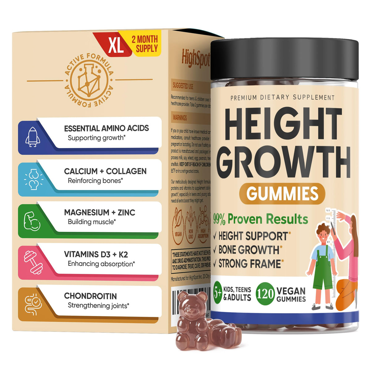 Height Growth Increase Vitamin Gummies, Calcium 100mg, Magnesium Glycinate 30mg, Zinc, Ashwagandha, Vitamin K2 D3 25mg Grow Tall Maximizer Supplement, Multivitamin for Kids, Teens Boy & Girl, Adults HighSpotBuy Supplements Australia