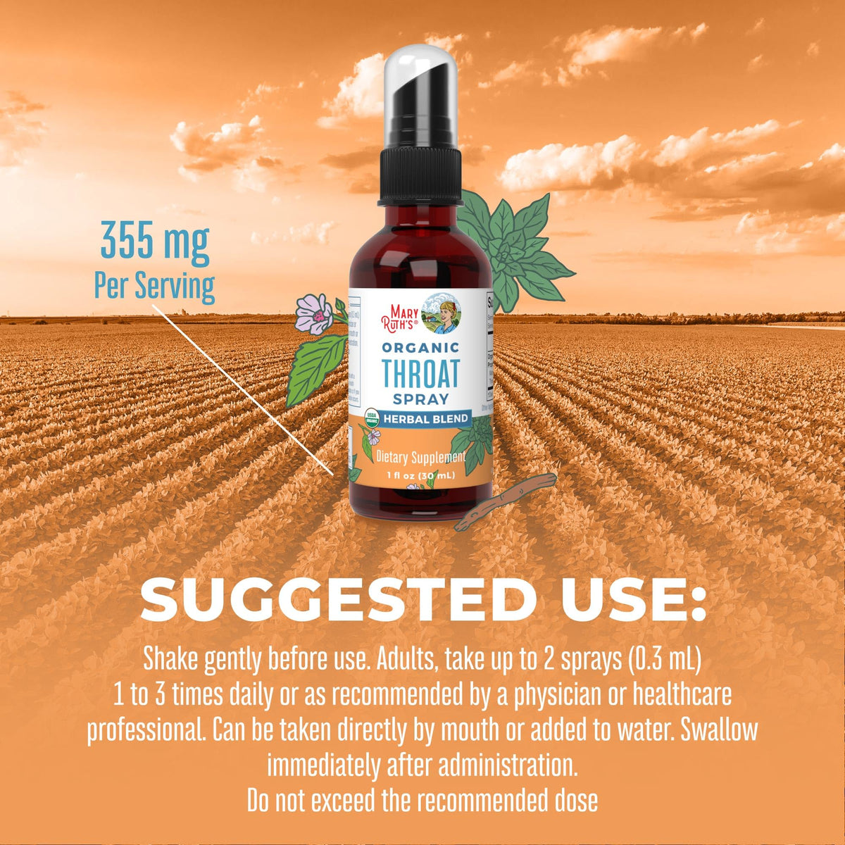 MaryRuth Organics USDA Organic Throat Spray with Mullein Leaf | Marshmallow Root & Licorice Root & Thyme Leaf | 4 Herbal Blend | Non-GMO | Vegan | Gluten Free | 1 Fl Oz | Up to 100 Servings MARYRUTH'SBuy Supplements Australia