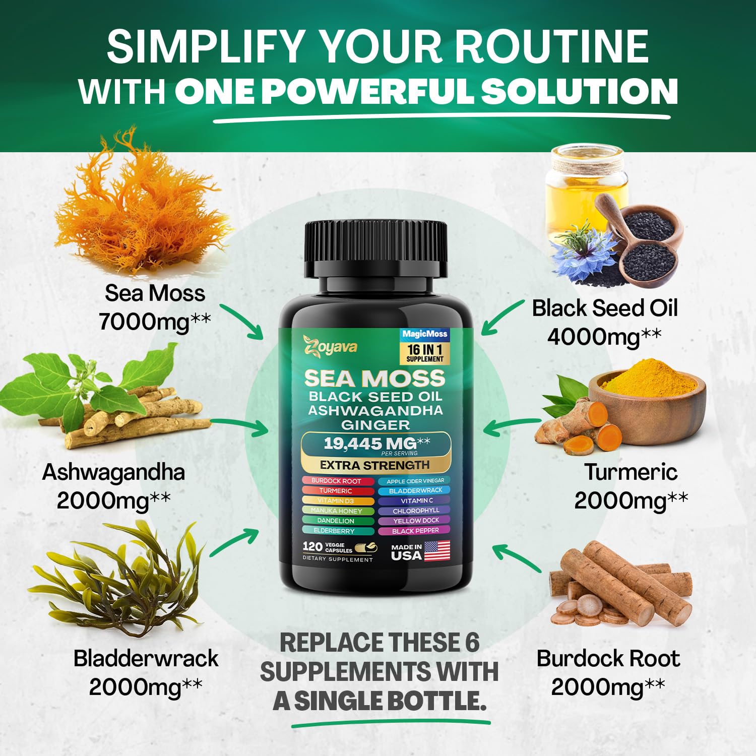 Zoyava Sea Moss 7000mg Black Seed Oil 4000mg Ashwagandha 2000mg Turmeric ZoyavaBuy Supplements Australia