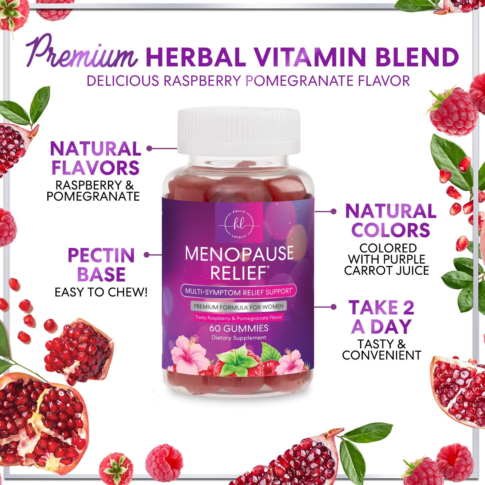 Menopause Supplements for Women - Complete Natural Mild Hot Flashes & Night Sweats Support, Multi Benefit Menopause Relief Gummy, Support for Balance & Energy, Gluten-Free & Non-GMO - 60 Gummies Hello Lovely!Buy Supplements Australia