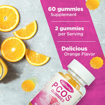 PCOS Gummies for Women Menstrual Cycle & Hormonal Balance, 60 Count Ovarian Support Gummies with Myo-Inositol, Folate and Vitamins, Orange Flavor PCOS Vitamins Gummies Helps Fertility and Ovulation FeelherbsBuy Supplements Australia