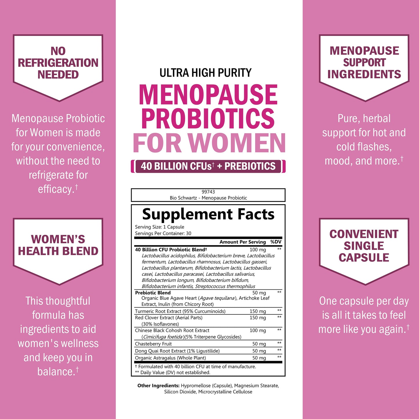 Menopause Supplements for Women - 40 Billion CFU Menopause Probiotics for Women - Support for Hot Flashes Night Sweats Mood Swings and Balance - Non-GMO, 30 Easy-Swallow Capsules, 30 Servings BioSchwartzBuy Supplements Australia