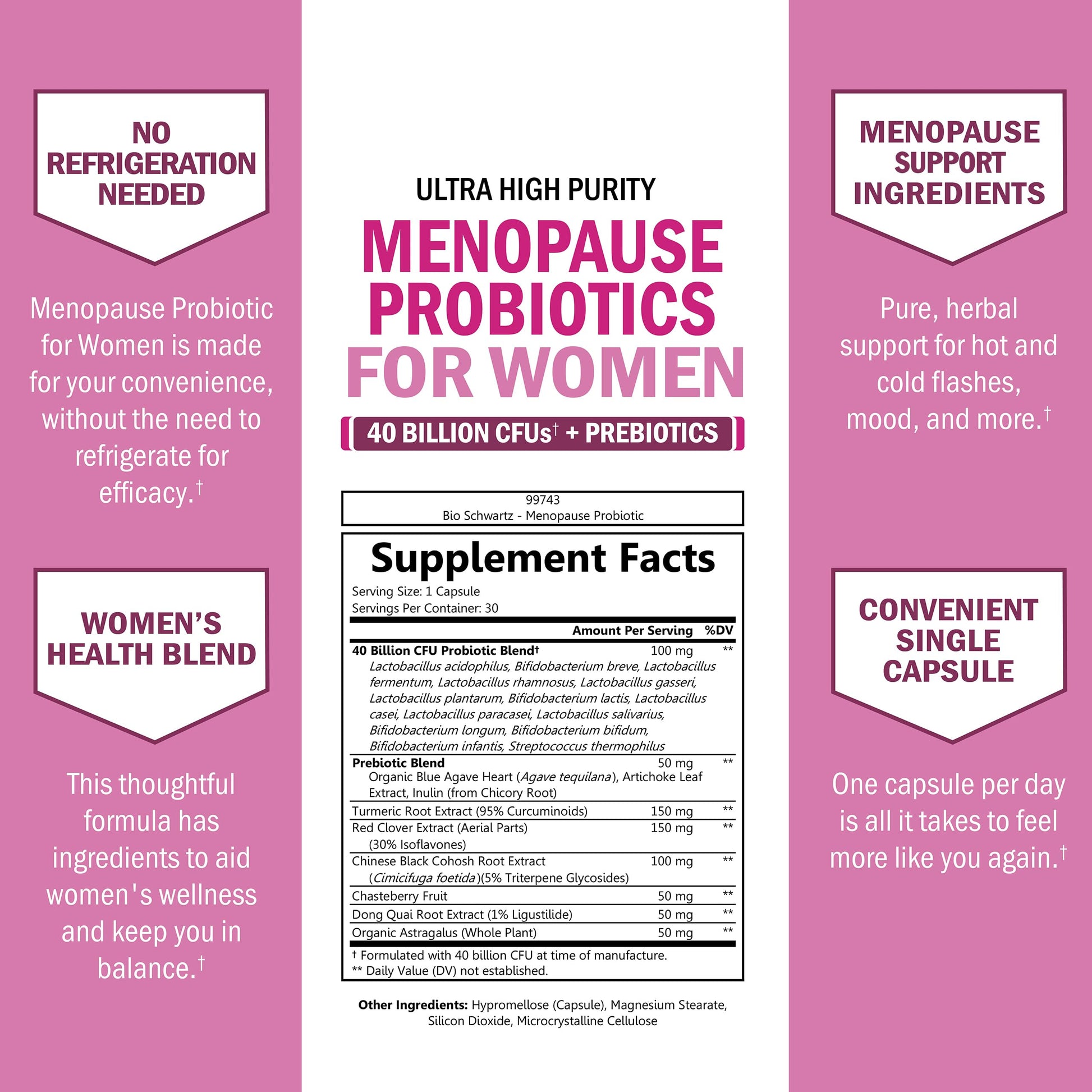 Menopause Supplements for Women - 40 Billion CFU Menopause Probiotics for Women - Support for Hot Flashes Night Sweats Mood Swings and Balance - Non-GMO, 30 Easy-Swallow Capsules, 30 Servings BioSchwartzBuy Supplements Australia