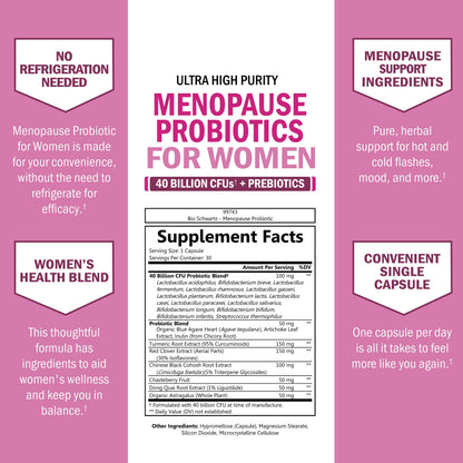 Menopause Supplements for Women - 40 Billion CFU Menopause Probiotics for Women - Support for Hot Flashes Night Sweats Mood Swings and Balance - Non-GMO, 30 Easy-Swallow Capsules, 30 Servings BioSchwartzBuy Supplements Australia