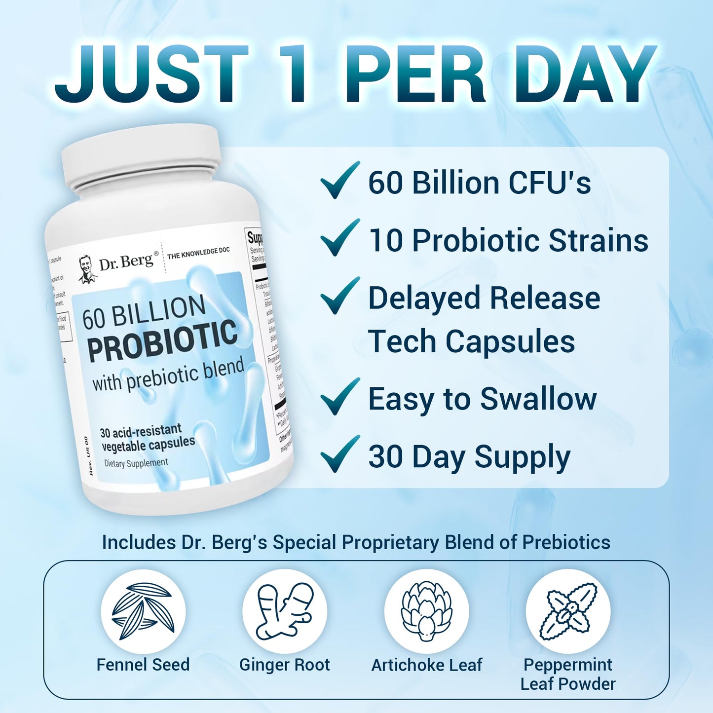 Dr. Berg 60 Billion Probiotic Supplement - Probiotics for Men & Women - Pre and Probiotics Dr. Berg NutritionalsBuy Supplements Australia