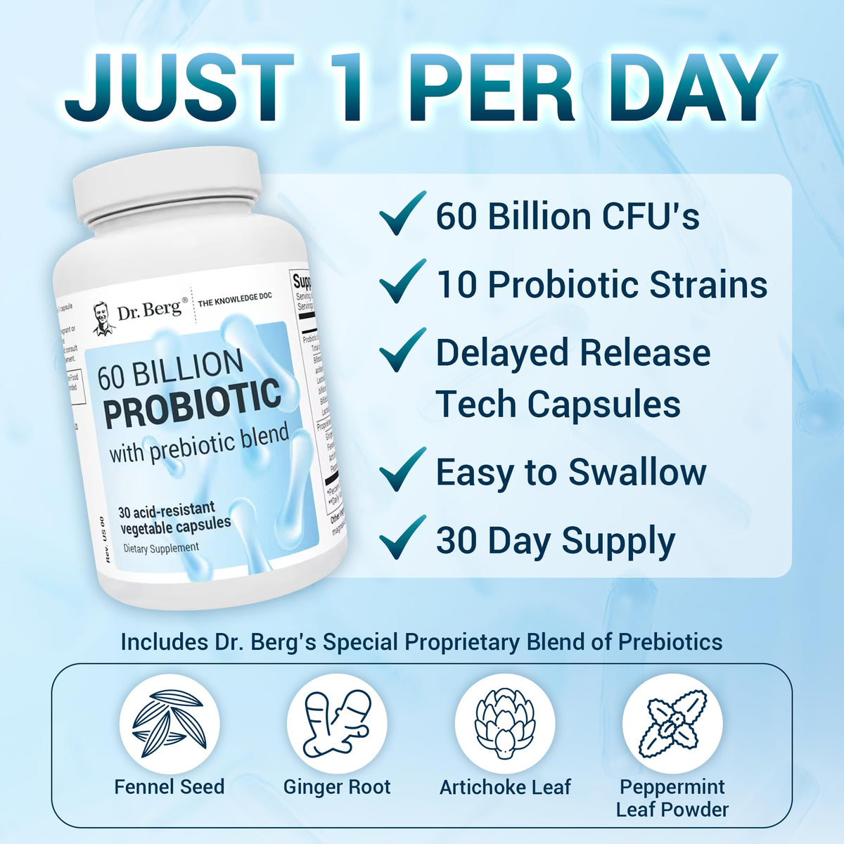 Dr. Berg 60 Billion Probiotic Supplement - Probiotics for Men & Women - Pre and Probiotics Dr. Berg NutritionalsBuy Supplements Australia