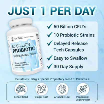 Dr. Berg 60 Billion Probiotic Supplement - Probiotics for Men & Women - Pre and Probiotics Dr. Berg NutritionalsBuy Supplements Australia