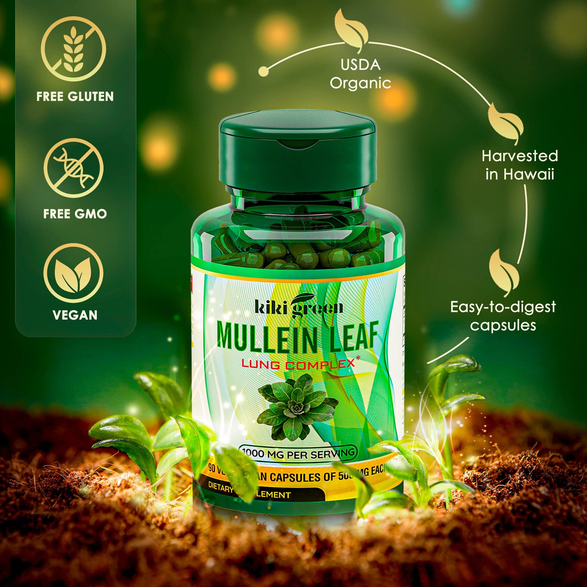 KIKI Green Mullein Leaf Extract Capsules - Herbal Respiratory Supplement - for Lung Cleans KIKI GreenBuy Supplements Australia