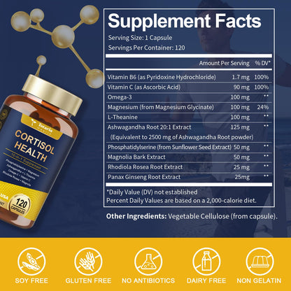 Totaria Cortisol Supplement with Ashwagandha,Magnesium,Rhodiola Rosea,L Theanine,Hormone Balance for Women 120 Vegan Capsules (Pack of 1) TotariaBuy Supplements Australia
