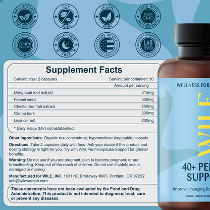 WILE Menopause and Perimenopause Supplements for Women - Menstrual Cramp, PMS and Heavy Period Relief with Dong Quai - Premenopausal Support for Hormone Balance & Improved Mood, Vegan, 30 Servings WILEBuy Supplements Australia