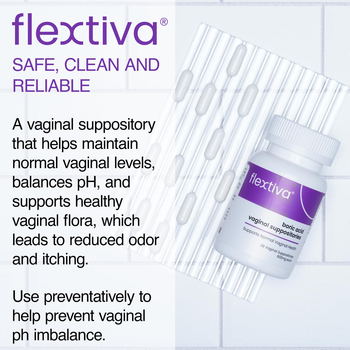 Flextiva Boric Acid Vaginal Suppositories - Boric Acid Pills for Women - Vaginal Health pH Balance for Women FlextivaBuy Supplements Australia