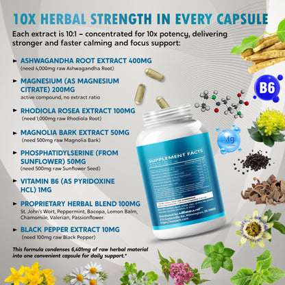 CORTISOL Wellness Ashwagandha 14-in-1 Natural Blend with Phosphatidylserine Magnolia Rhodiola St. John's Wort Peppermint Bacopa - 150 Count NESSARITBuy Supplements Australia