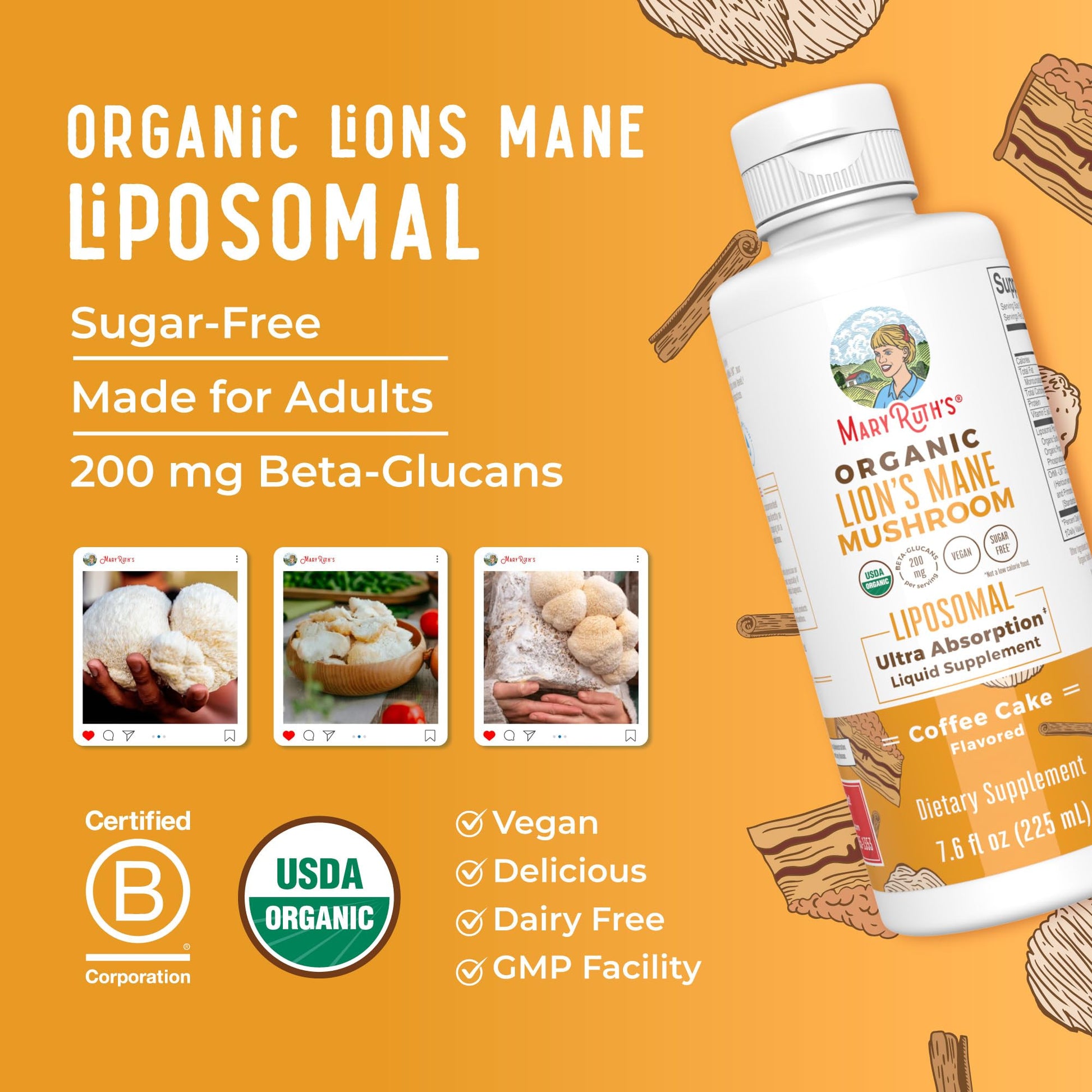 MaryRuth Organics Lions Mane Supplement | Ultra Absorption Liposomal | Full Spectrum Lion's Mane Mushroom | 200mg Beta-Glucans Per Serving | USDA Organic | Vegan | 7.6 oz | 15 Servings MARYRUTH'SBuy Supplements Australia