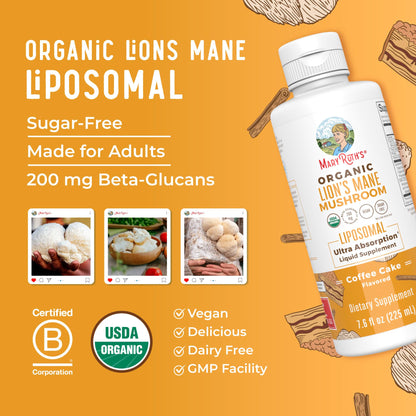 MaryRuth Organics Lions Mane Supplement | Ultra Absorption Liposomal | Full Spectrum Lion's Mane Mushroom | 200mg Beta-Glucans Per Serving | USDA Organic | Vegan | 7.6 oz | 15 Servings MARYRUTH'SBuy Supplements Australia
