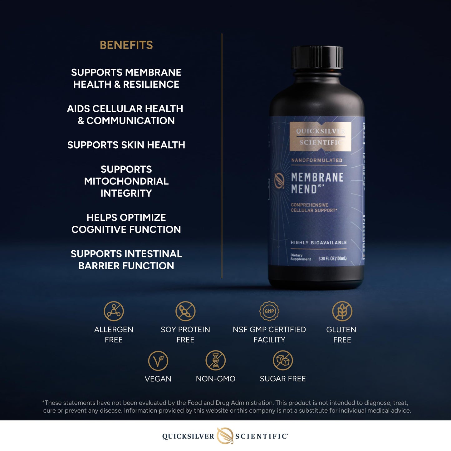 Quicksilver Scientific Membrane Mend - Brain, Cellular & Healthy Aging Support with Phosphatidyl Choline (PC), Vitamin E Tocotrienols, Ahiflower Oil & Astaxanthin Supplements (3.38oz / 100ml) Quicksilver ScientificBuy Supplements Australia