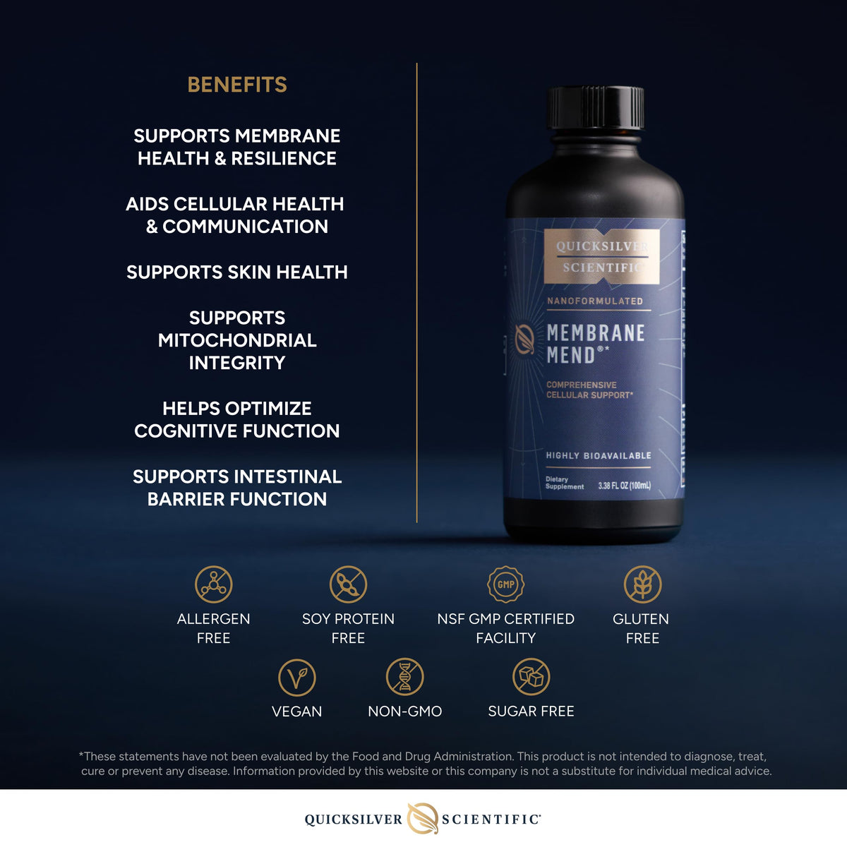 Quicksilver Scientific Membrane Mend - Brain, Cellular & Healthy Aging Support with Phosphatidyl Choline (PC), Vitamin E Tocotrienols, Ahiflower Oil & Astaxanthin Supplements (3.38oz / 100ml) Quicksilver ScientificBuy Supplements Australia
