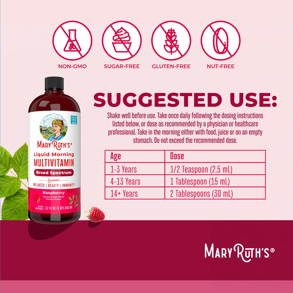 MARYRUTH'S Liquid Morning Multivitamin for Women, Men & Kids | Vitamin A C D E B6 B12 Biotin Zinc | Beauty | Vegan | Non-GMO | Gluten Free | 32 Servings MARYRUTH'SBuy Supplements Australia