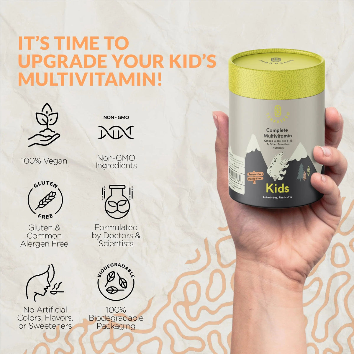Terraseed Complete Kids Multivitamin Gummies - with Omega 3,6,9, Vitamin B12, Folic Acid, Iodine, Vitamin C, Zinc - Kids Daily Essential Vitamins Terraseed