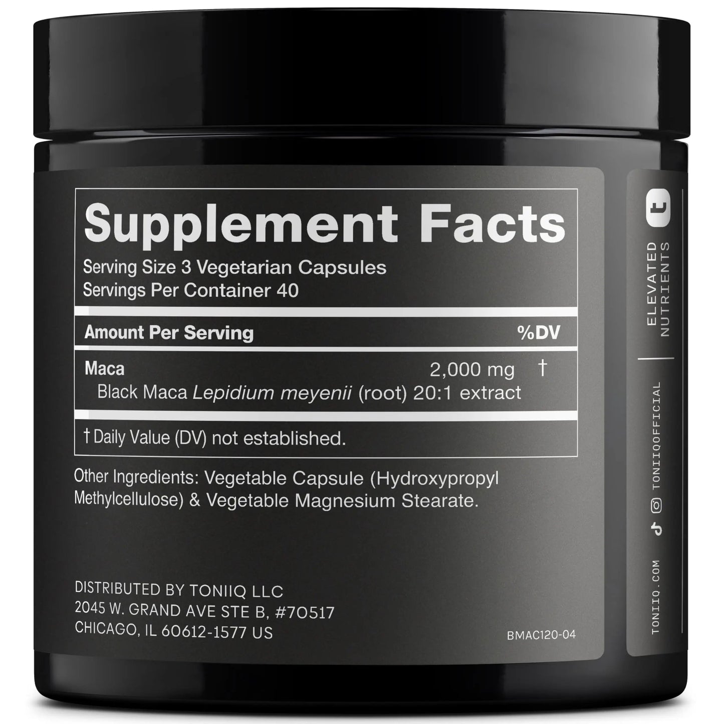 Toniiq Black Maca Root - Ultra High Potency 20:1 Extract - Single Origin, Wildcrafted & Highly Concentrated - Third-Party Lab Tested - 120 Capsules Toniiq buy supplements Au