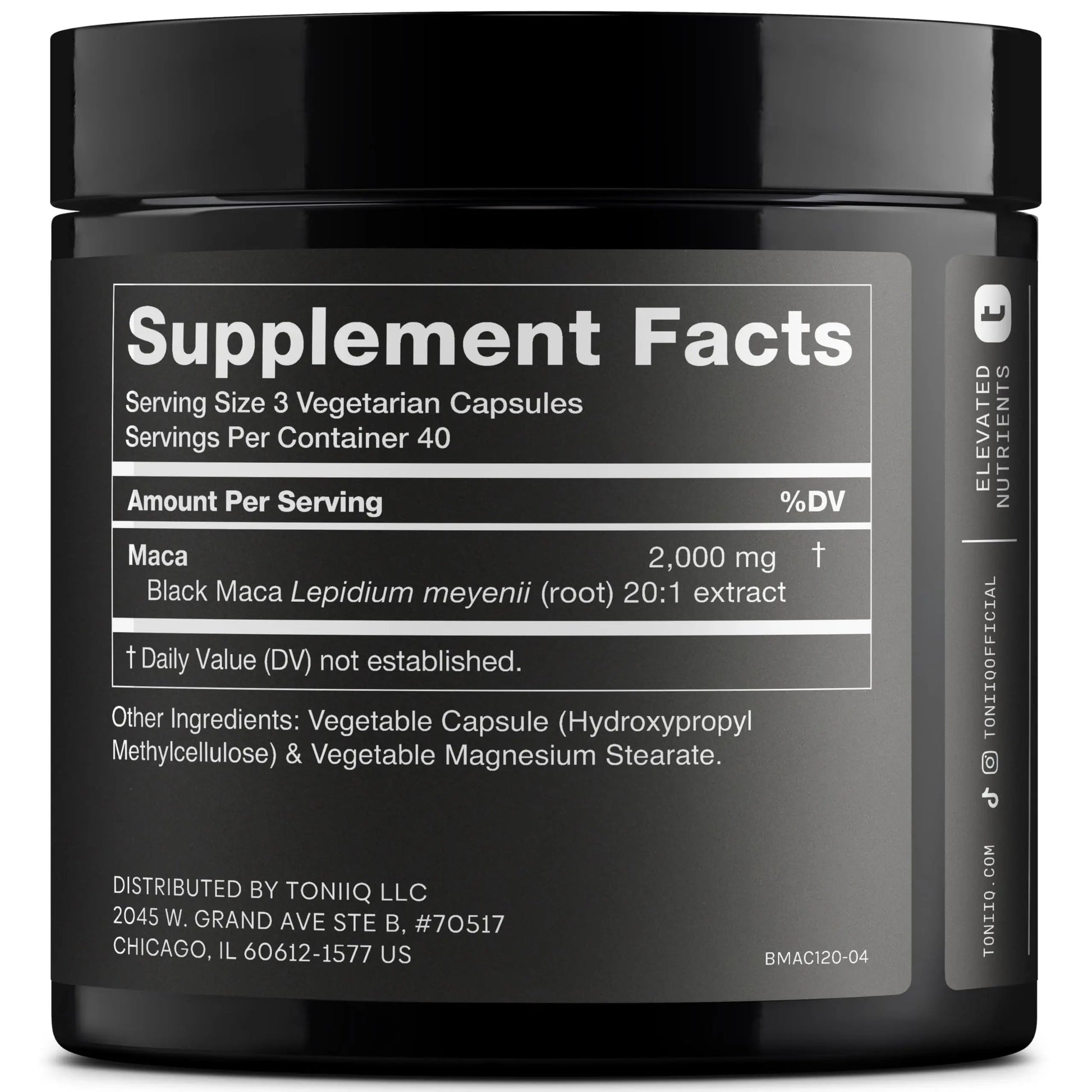Toniiq Black Maca Root - Ultra High Potency 20:1 Extract - Single Origin, Wildcrafted & Highly Concentrated - Third-Party Lab Tested - 120 Capsules Toniiq buy supplements Au