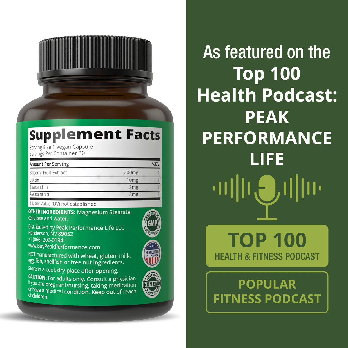 Peak Performance Eye Vitamins - Macular Support Supplement with Lutein, Zeaxanthin, Astaxanthin, Carotenoids, Bilberry Extract. Capsules for Aging Eyes, Computer, Smartphone Users. Avoid Degeneration Peak PerformanceBuy Supplements Australia